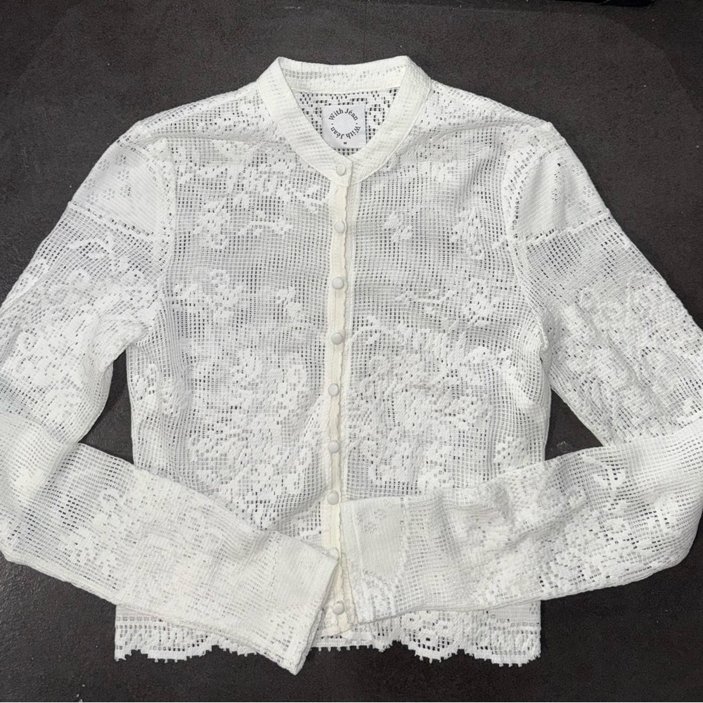 With Jean White Lace Blouse